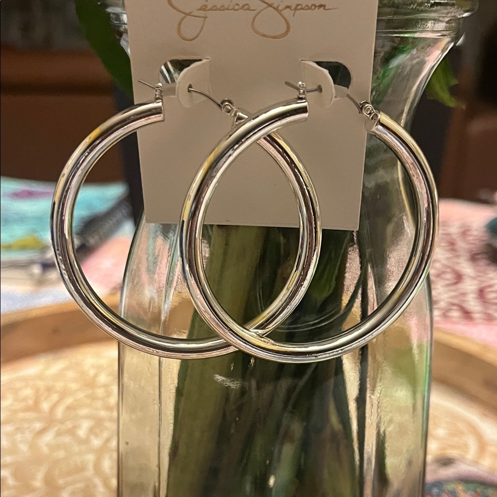 Jessica Simpson Shiny Silver Hoops